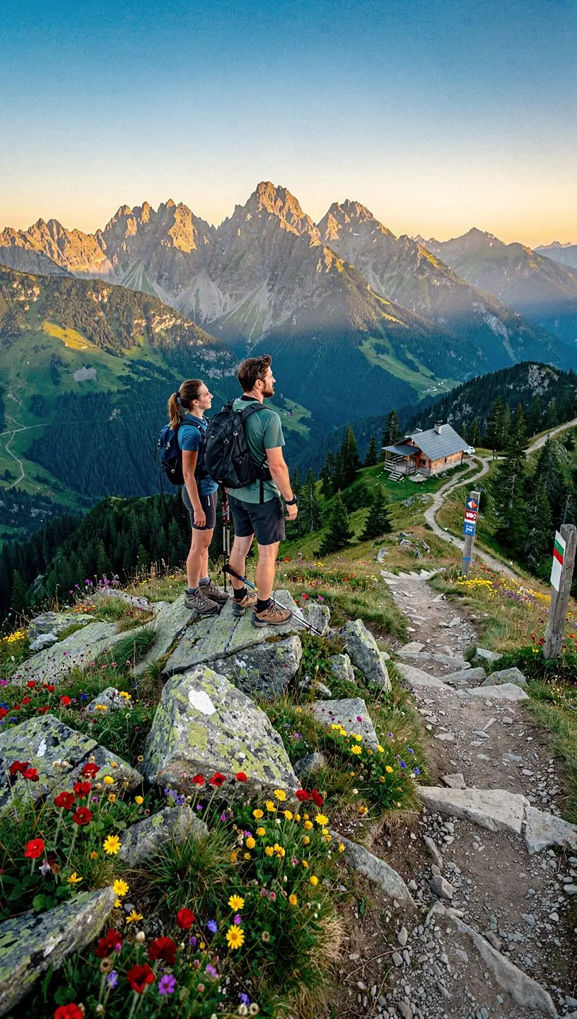 Turista so sprievodcom študujúci plán cesty pri informačnej tabuli v chránenom území Slovenska.